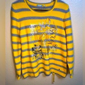 Rabe 1920 Striped Knit Pullover Yellow Gray Graphic Sweater NWOt- Size 10